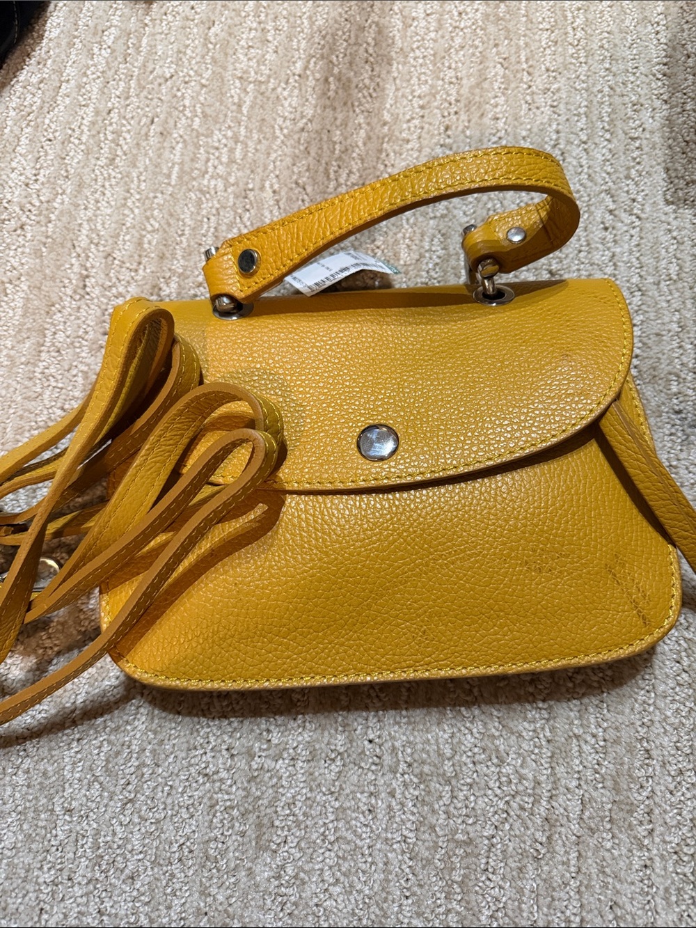 Simons Mustard Yellow Pebbled Leather Crossbody with Top Handle